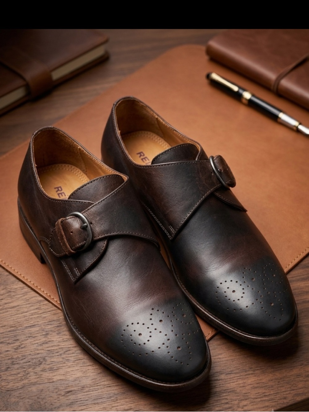 Robert Wayne Dark Brown Leather Single Monk Strap Shoes Size 10.5